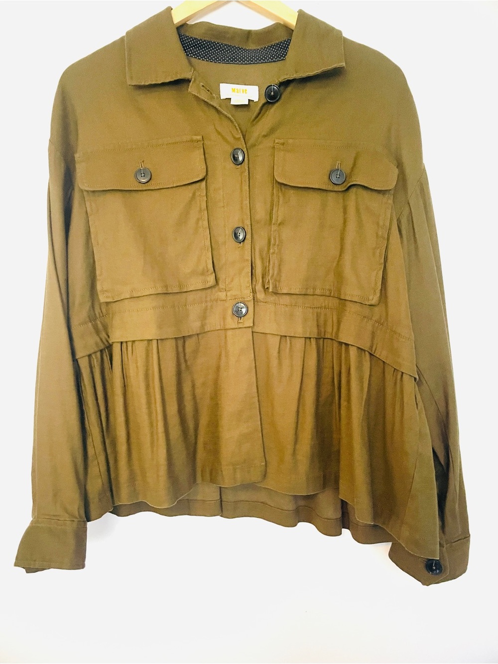 Anthropologie Olive Green Button-Front Peplum Jacket